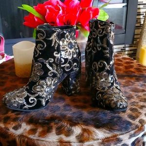 Naughty Monkey Sequin Velvet Bootie 6.5